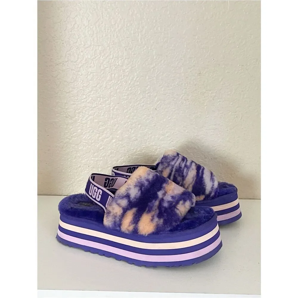 UGG Disco Marble Slide in the Violet Night pink Tie-Dye Fluff Platform Slide 9